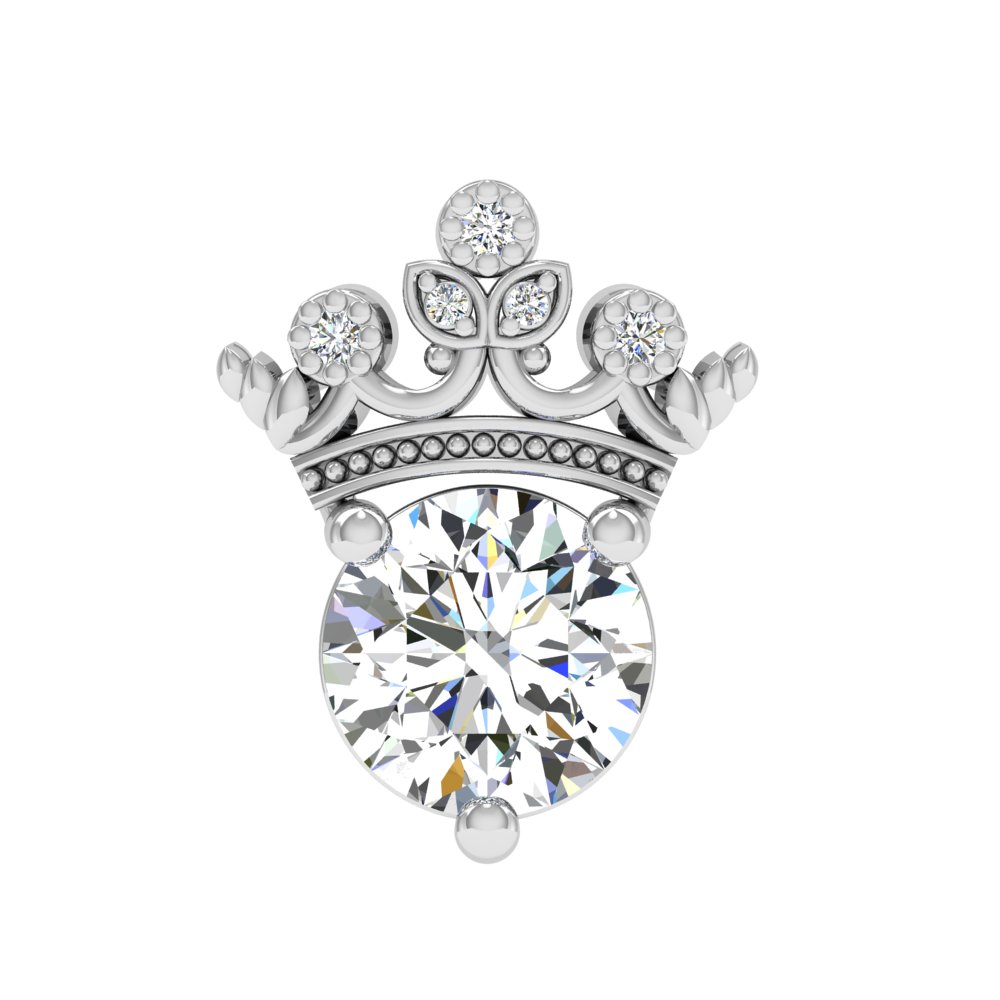 Ornate Crown Round Solitaire Diamond Pendant